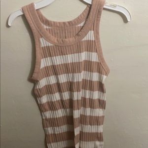 American Eagle Light Pink/Cream Striped Tank Top